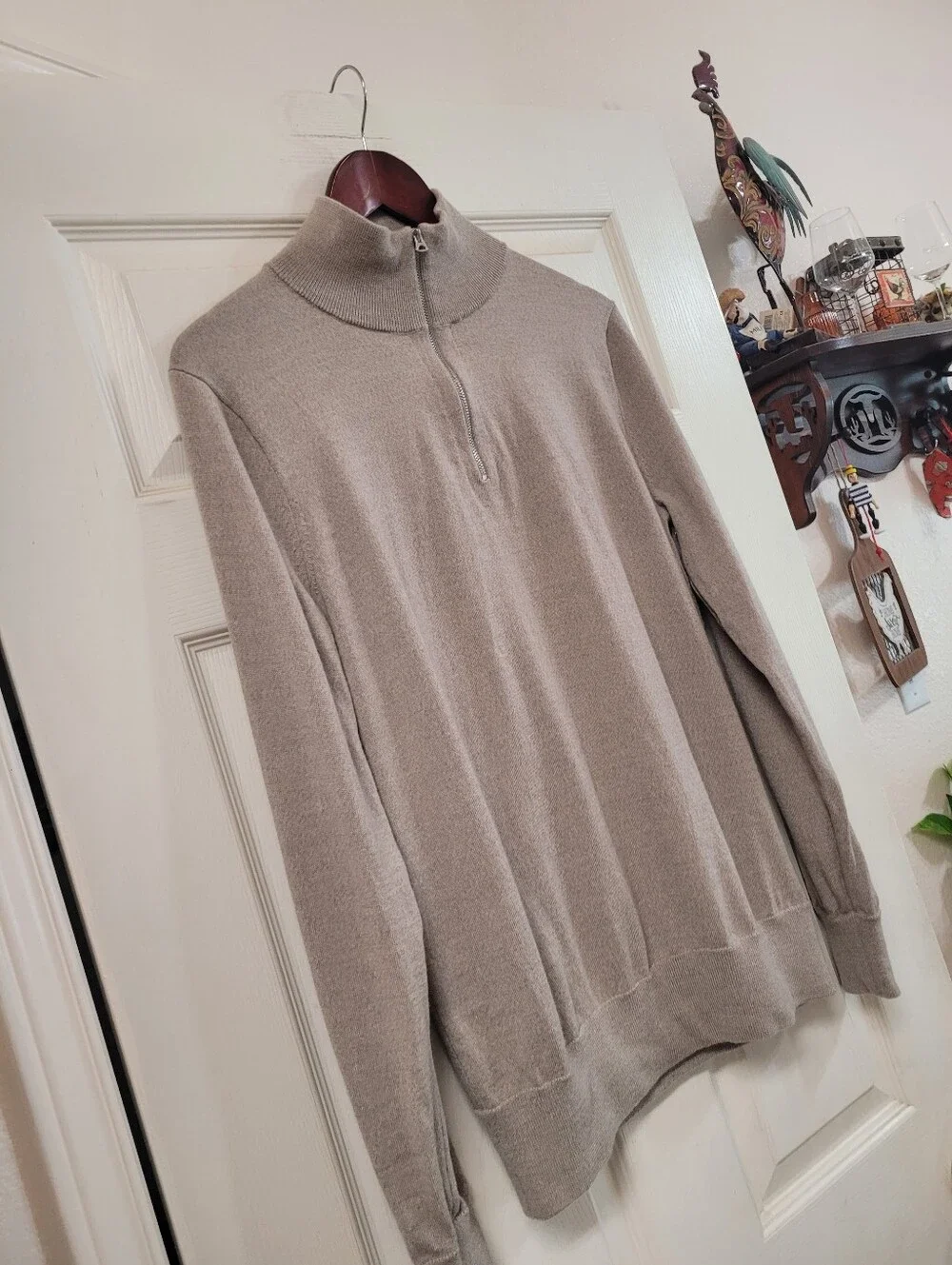 J Crew Men's XL Merino Wool Half Zip Sweater Italian Tollegno 1900 Beige